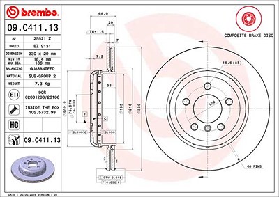 Brembo 1x Bremsscheibe zweiteilig belüftet hinten [Hersteller-Nr. 09.C411.13] für BMW von BREMBO