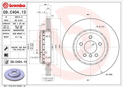 Brembo 1x Bremsscheibe [Hersteller-Nr. 09.C404.13] für BMW von BREMBO