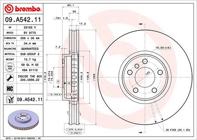 Brembo 1x Bremsscheibe [Hersteller-Nr. 09.A542.11] für BMW von BREMBO