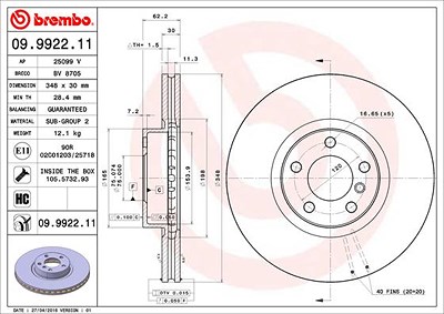 Brembo 1x Bremsscheibe [Hersteller-Nr. 09.9922.11] für BMW von BREMBO