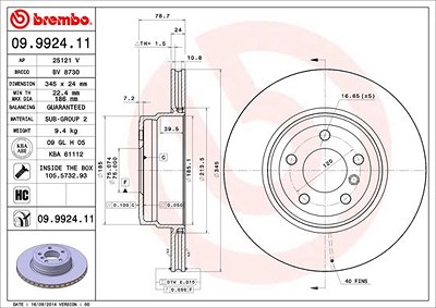 Brembo 1x Bremsscheibe [Hersteller-Nr. 09.9924.11] für BMW von BREMBO