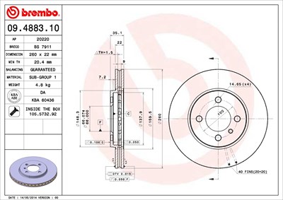 Brembo Bremsscheibe [Hersteller-Nr. 09.4883.10] für BMW von BREMBO