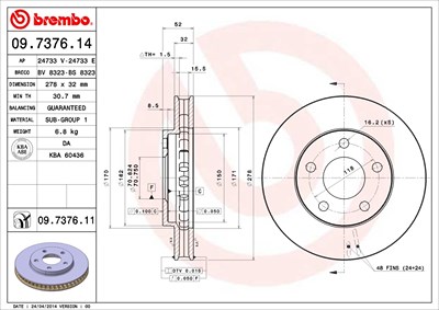 Brembo Bremsscheibe [Hersteller-Nr. 09.7376.11] für Buick, Chevrolet, Oldsmobile, Opel, Pontiac, Vauxhall von BREMBO