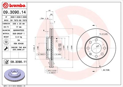 Brembo Bremsscheibe [Hersteller-Nr. 09.3090.11] für Chevrolet, Daewoo von BREMBO