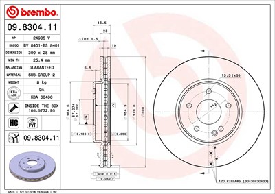 Brembo Bremsscheibe [Hersteller-Nr. 09.8304.11] für Mercedes-Benz, Chrysler von BREMBO