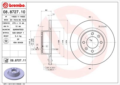 Brembo Bremsscheibe [Hersteller-Nr. 08.8727.11] für Citroën von BREMBO