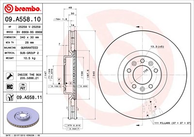 Brembo 1x Bremsscheibe [Hersteller-Nr. 09.A558.11] für Citroën, Peugeot von BREMBO