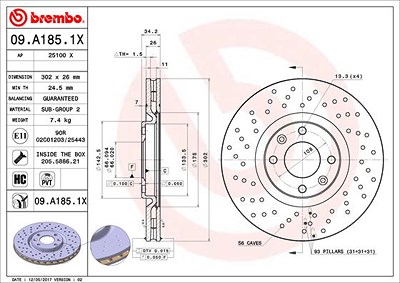 Brembo Bremsscheibe [Hersteller-Nr. 09.A185.1X] für Citroën, Ds, Peugeot von BREMBO