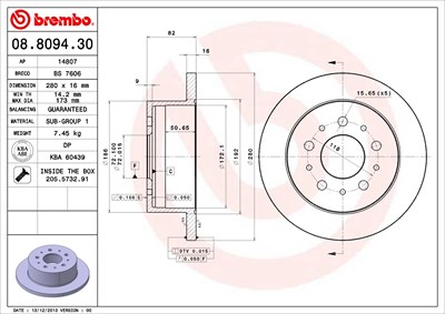 Brembo Bremsscheibe [Hersteller-Nr. 08.8094.30] für Citroën, Fiat, Peugeot von BREMBO