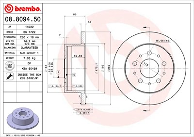 Brembo Bremsscheibe [Hersteller-Nr. 08.8094.50] für Citroën, Fiat, Peugeot von BREMBO