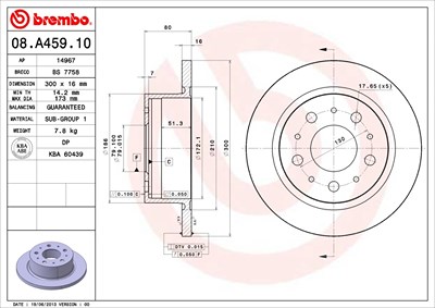 Brembo Bremsscheibe [Hersteller-Nr. 08.A459.10] für Citroën, Fiat, Peugeot von BREMBO