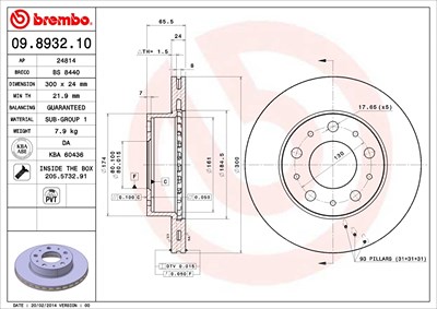 Brembo Bremsscheibe [Hersteller-Nr. 09.8932.10] für Citroën, Fiat, Peugeot von BREMBO