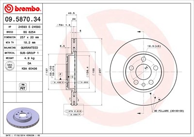 Brembo Bremsscheibe [Hersteller-Nr. 09.5870.34] für Citroën, Fiat, Peugeot von BREMBO