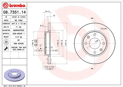 Brembo Bremsscheibe [Hersteller-Nr. 08.7351.14] für Citroën von BREMBO