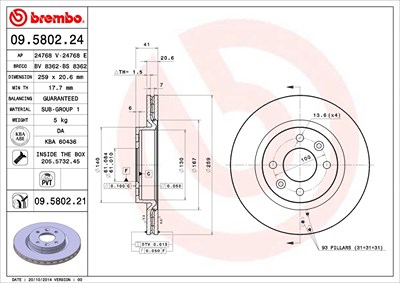 Brembo Bremsscheibe [Hersteller-Nr. 09.5802.21] für Dacia, Nissan, Renault von BREMBO