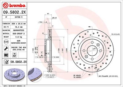 Brembo Bremsscheibe [Hersteller-Nr. 09.5802.2X] für Dacia, Nissan, Renault von BREMBO