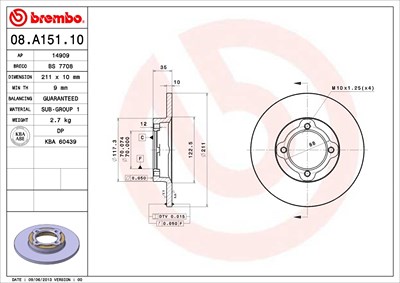 Brembo Bremsscheibe [Hersteller-Nr. 08.A151.10] für Daihatsu von BREMBO