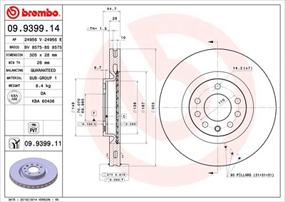 Brembo Bremsscheibe [Hersteller-Nr. 09.9399.11] für Fiat von BREMBO