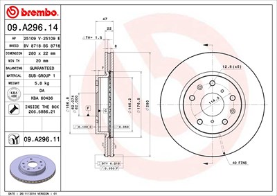 Brembo Bremsscheibe [Hersteller-Nr. 09.A296.11] für Fiat, Suzuki von BREMBO