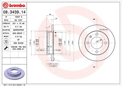 Brembo Bremsscheibe [Hersteller-Nr. 08.3439.14] für Ford von BREMBO