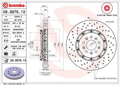 Brembo 1x Bremsscheibe [Hersteller-Nr. 09.9976.13] für Ford von BREMBO