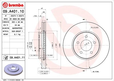 Brembo Bremsscheibe [Hersteller-Nr. 09.A401.11] für Ford, Mazda von BREMBO