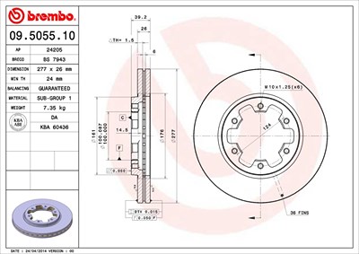 Brembo Bremsscheibe [Hersteller-Nr. 09.5055.10] für Ford, Nissan von BREMBO