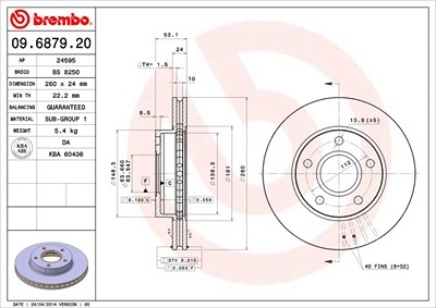 Brembo Bremsscheibe [Hersteller-Nr. 09.6879.20] für Ford von BREMBO