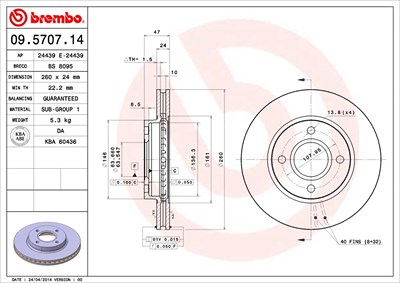 Brembo Bremsscheibe [Hersteller-Nr. 09.5707.14] für Ford von BREMBO