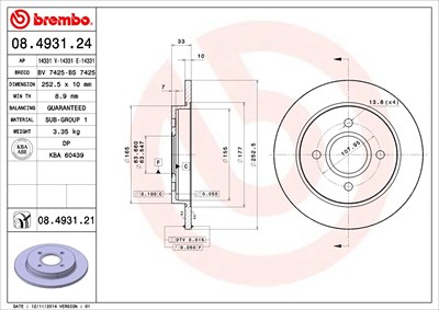 Brembo Bremsscheibe [Hersteller-Nr. 08.4931.21] für Ford von BREMBO