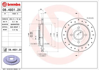 Brembo Bremsscheibe [Hersteller-Nr. 08.4931.2X] für Ford von BREMBO