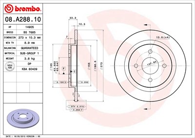 Brembo Bremsscheibe [Hersteller-Nr. 08.A288.10] für Ford von BREMBO