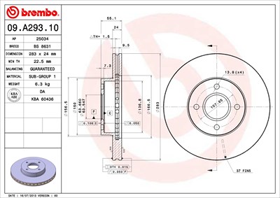 Brembo Bremsscheibe [Hersteller-Nr. 09.A293.10] für Ford von BREMBO