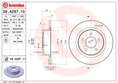 Brembo Bremsscheibe [Hersteller-Nr. 08.A297.11] für Ford von BREMBO