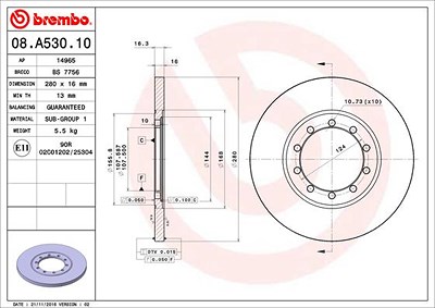 Brembo Bremsscheibe [Hersteller-Nr. 08.A530.10] für Ford von BREMBO