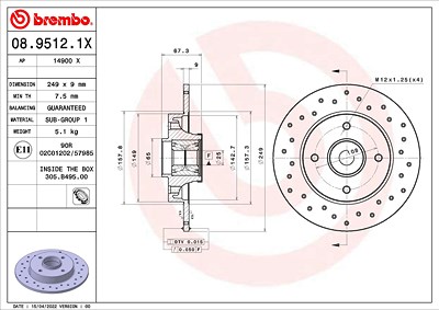 Brembo Bremsscheibe [Hersteller-Nr. 08.9512.1X] für Peugeot, Citroën von BREMBO