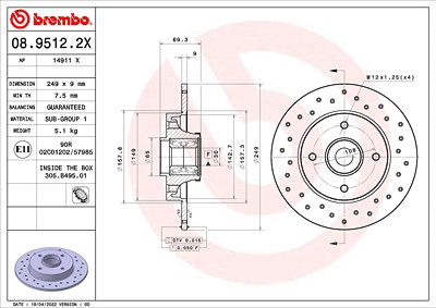 Brembo Bremsscheibe [Hersteller-Nr. 08.9512.2X] für Peugeot, Opel, Citroën, Ds von BREMBO