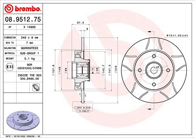 Brembo Bremsscheibe [Hersteller-Nr. 08.9512.75] für Citroën, Peugeot von BREMBO