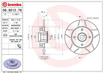 Brembo Bremsscheibe [Hersteller-Nr. 08.9512.76] für Citroën, Ds, Opel, Peugeot von BREMBO