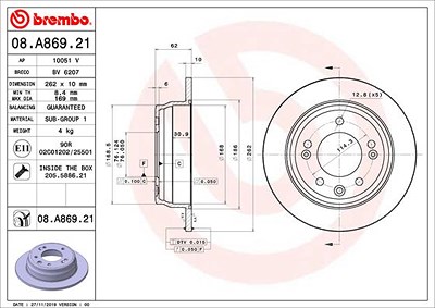 Brembo Bremsscheibe [Hersteller-Nr. 08.A869.21] für Hyundai von BREMBO