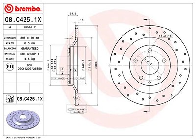 Brembo Bremsscheibe [Hersteller-Nr. 08.C425.1X] für Mazda von BREMBO