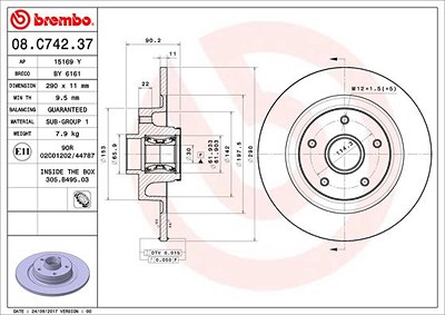 Brembo 1x Bremsscheibe [Hersteller-Nr. 08.C742.37] für Renault von BREMBO