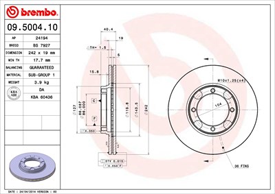 Brembo Bremsscheibe [Hersteller-Nr. 09.5004.10] für Hyundai von BREMBO