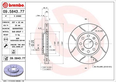 Brembo Bremsscheibe [Hersteller-Nr. 09.5843.77] für Fiat, Opel, Vauxhall von BREMBO