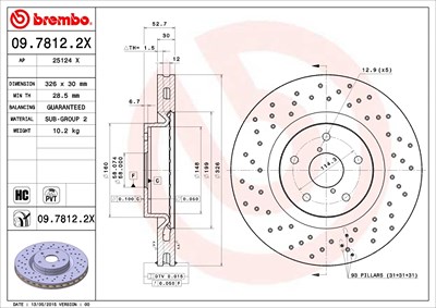 Brembo 1x Bremsscheibe [Hersteller-Nr. 09.7812.2X] für Subaru von BREMBO