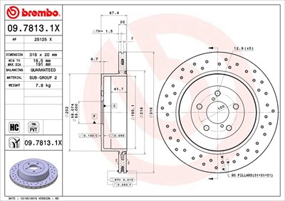 Brembo Bremsscheibe [Hersteller-Nr. 09.7813.1X] für Subaru von BREMBO