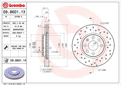 Brembo Bremsscheibe [Hersteller-Nr. 09.8601.1X] für Opel von BREMBO