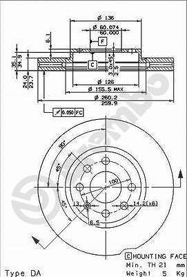 Brembo Bremsscheibe [Hersteller-Nr. 09.8601.75] für Opel von BREMBO