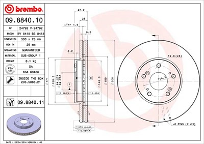 Brembo Bremsscheibe [Hersteller-Nr. 09.8840.11] für Honda von BREMBO