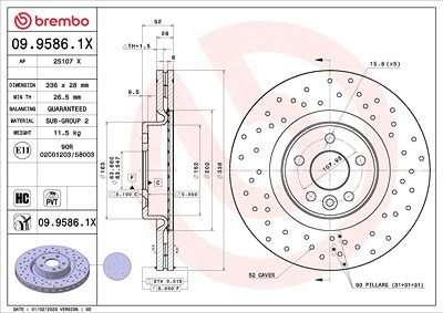 Brembo 1x Bremsscheibe [Hersteller-Nr. 09.9586.1X] für Volvo von BREMBO